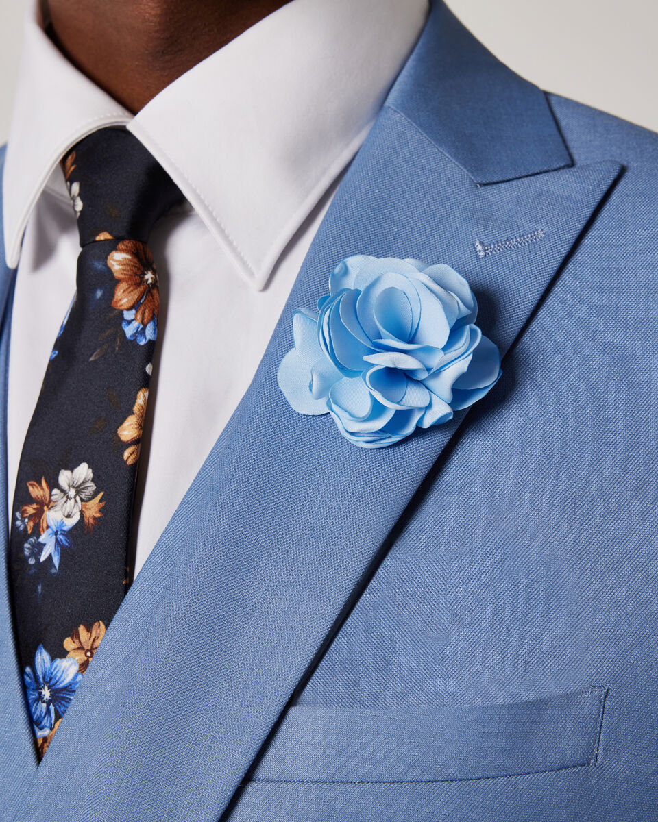 Fabric Flower Lapel Pin, Blue, hi-res